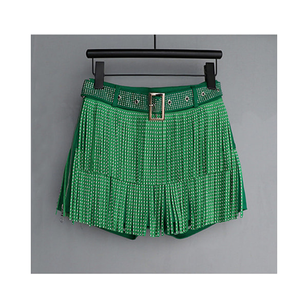 Dam Sparkle Rhinestone Franskjol Elastiskt Midjeband Kort Mini Klänning Green L