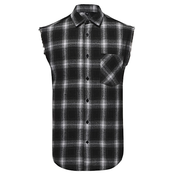 Ermeløs rutete skjorte med knapper for menn, avslappet flanellvest black M