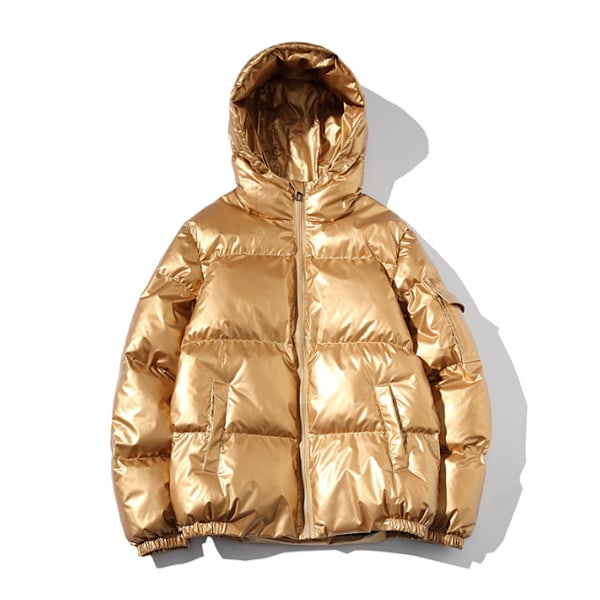 Casual Hooded Metallic Shiny Short Coat för män gold 4XL