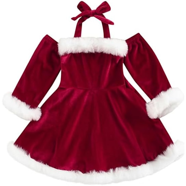 Julklappsklänning i Sammet för Småflickor, Långärmad Santa Claus-Klänning 100