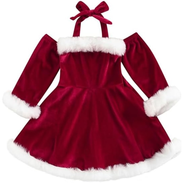 Toddler Julklänning Sammet långärmad jultomteklänning 110