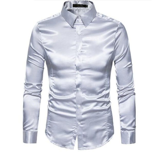 Casual enfärgad glänsande långärmad tröja för män Grey m