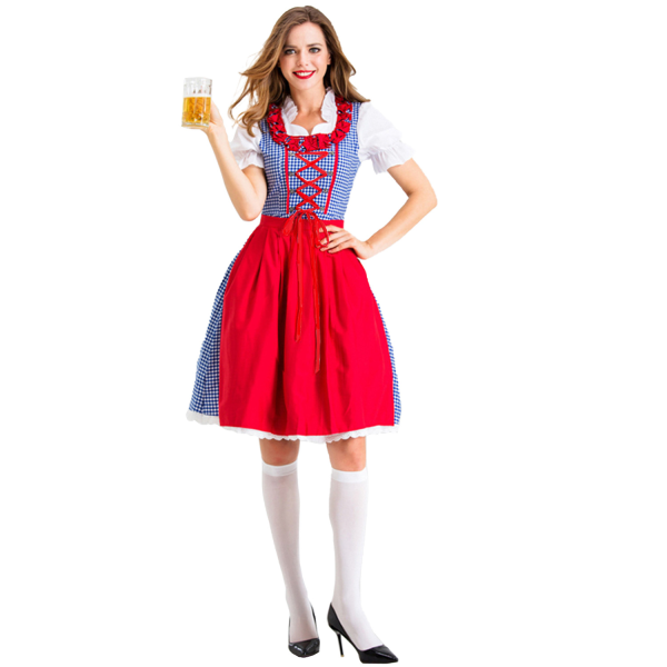 Damkläder Oktoberfestklänning Tysk Dirndlklänning 2-delad för Bayerisk Karneval L
