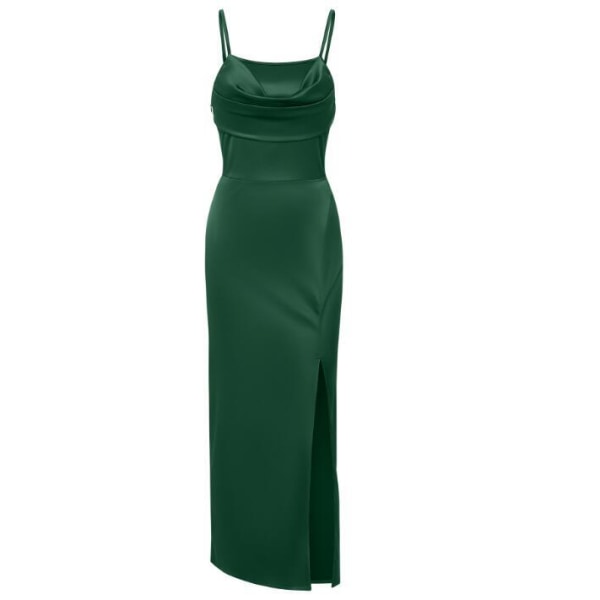 Spaghettiband för kvinnor med slits Bodycon Maxi lång klänning dark green L