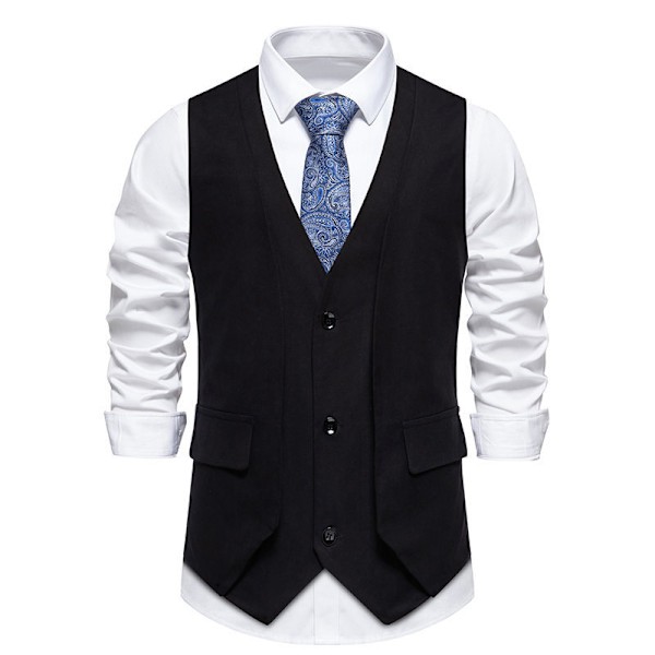 Herrar Formell Mode Väst Lagerad Väst Business Klänning Kostym Västar BLACK 2XL