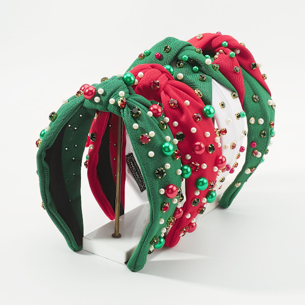 Julklappspärlknuten pannband för kvinnor Röd Grön Kristall Smyckad hårband Style 1