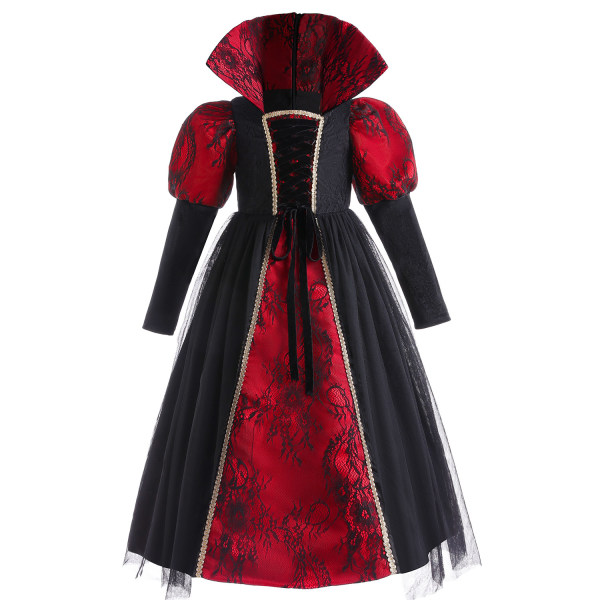 Pige Halloween Gotisk Victorian Vampyr Dronning Kostume Black A 150cm