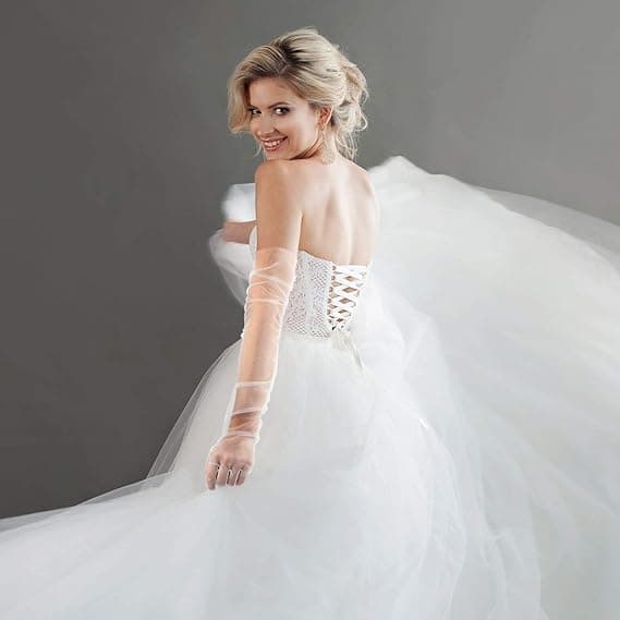 Lange Handsker til Kvinder Mesh Tulle Handsker White