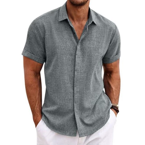 Lös enfärgad kortärmad skjorta för män Gray 3xl