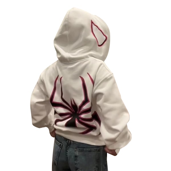 Dame og Herre Zip Up Y2k Oversized Hoodie Edderkop Grafisk Fuldt Lynlås Sweatshirt white L