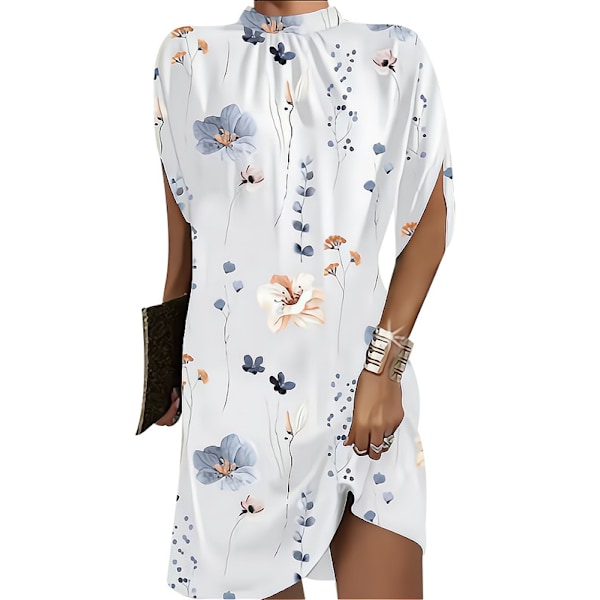 Naisten lyhythihainen taskullinen A-linjainen mekko, rento ja väljä White 1 XL