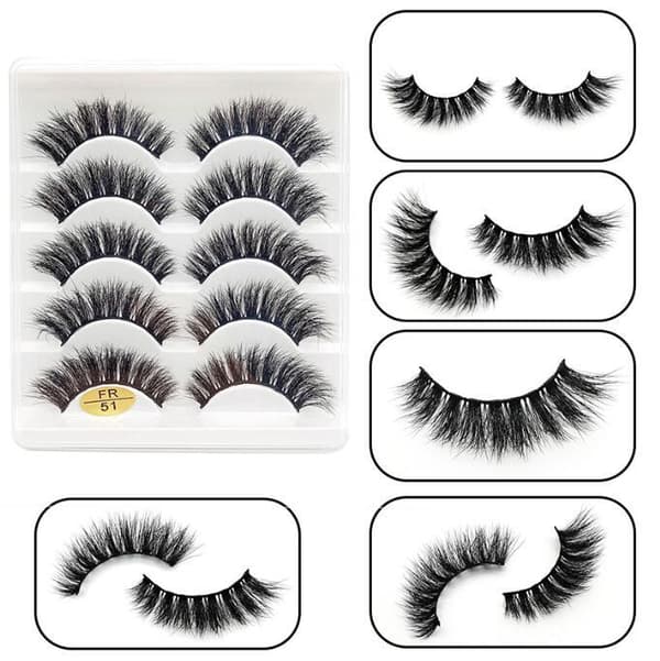 5 Par Pack lösögonfransar Fluffy Mink Fransar 5 pairs