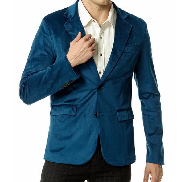 Velvet Slim Fit Solid Color Blazer för män Blue m