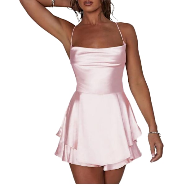 Naisten Yksiväriset Cami Playsuits Hupullinen Hihaton Lyhyet Haalarit Kesämekko Pink S