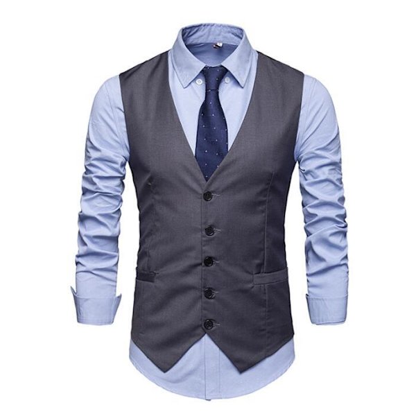Män V-ringad ärmlös Slim Fit Jacka Casual västar grey M