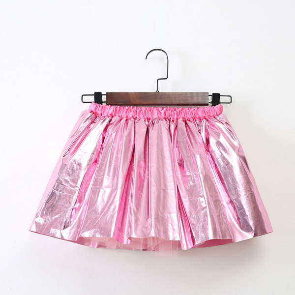 Flickor Glänsande Metallic Dans Mini Skort med hårbåge Pink L