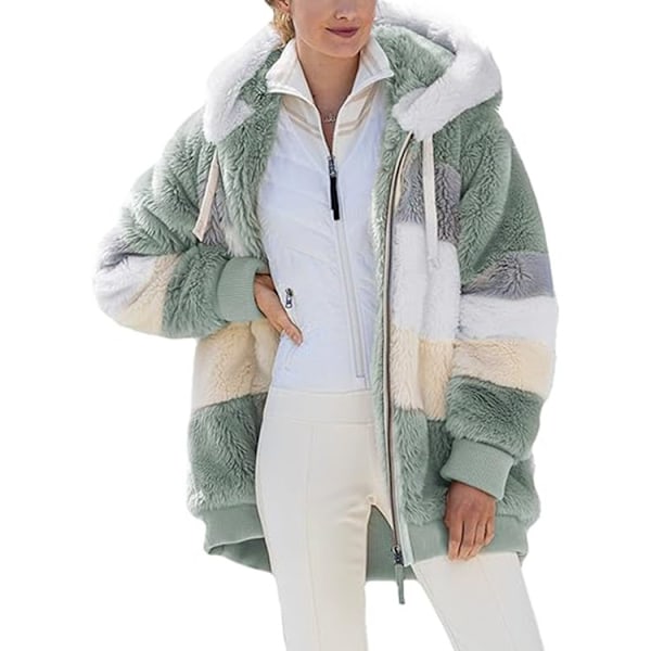 Damjacka med huva i fluffigt fleece, vinterjacka, cardigan, ytterkläder Green 4XL