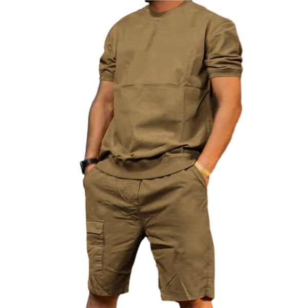 Kortärmad tröja för män med flera fickor Brown M