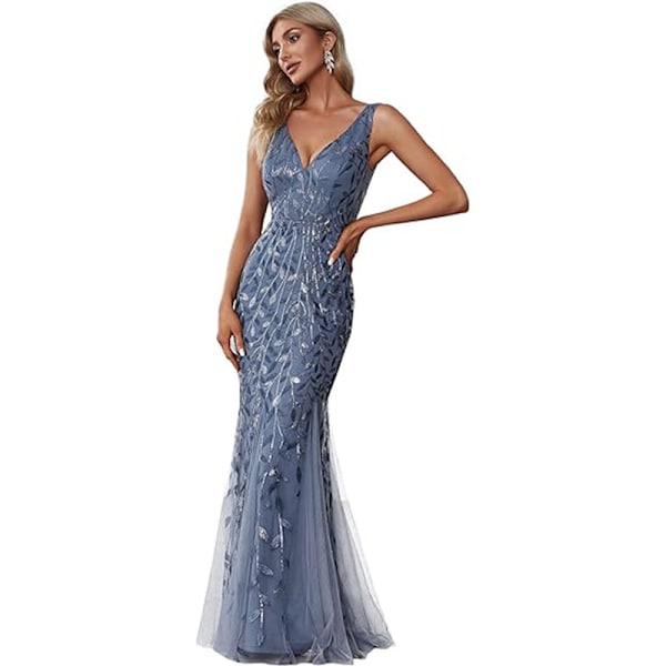 Kvinnors Sekvensdress med Dubbel V-ringning, Ärmlös, Mermaid-Silhuett, Lång Kvällsdress blue M