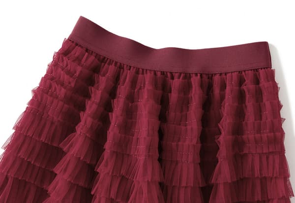Kvinnors Elastisk Midja Lagrad Mesh-kjol Red L