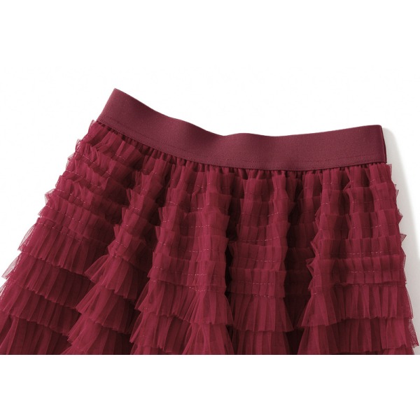 Kvinnors Elastisk Midja Lagrad Mesh-kjol Red M
