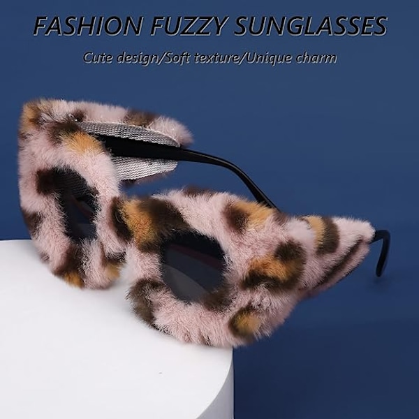 Plush Fuzzy Kattöga Solglasögon för Kvinnor Leopard