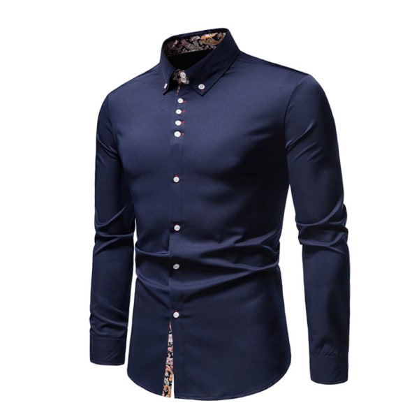 Formell långärmad skjorta för män navy blue XL