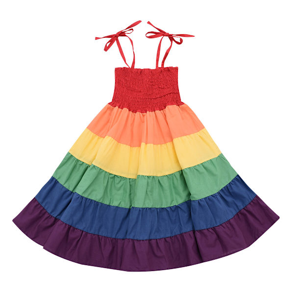 Spädbarnsflickor Regnbågsklänning Prinsessa Ärmlös Halter Strand Tutu Klänning 130