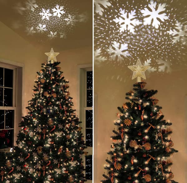 Christmas Tree Topper, Christmas Lights Tree Top gold