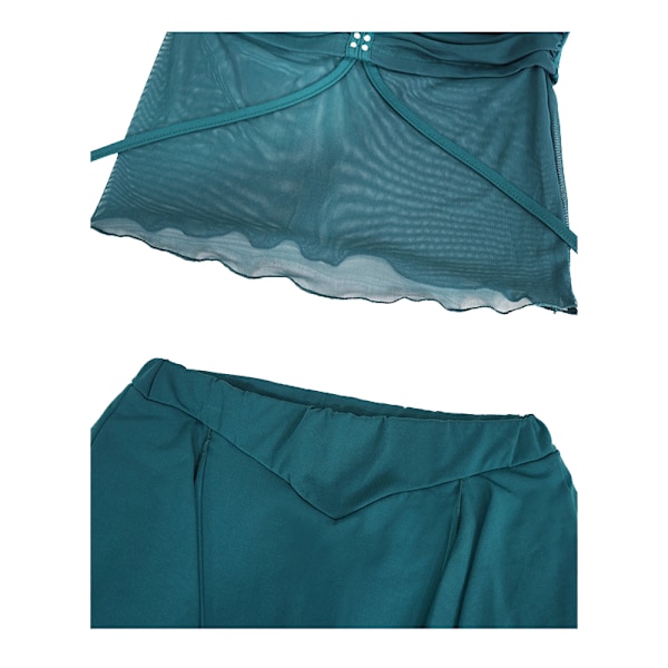 Magdansdräktset för kvinnor, magdanstoppar och kjol dansklänningar Dark Green XL