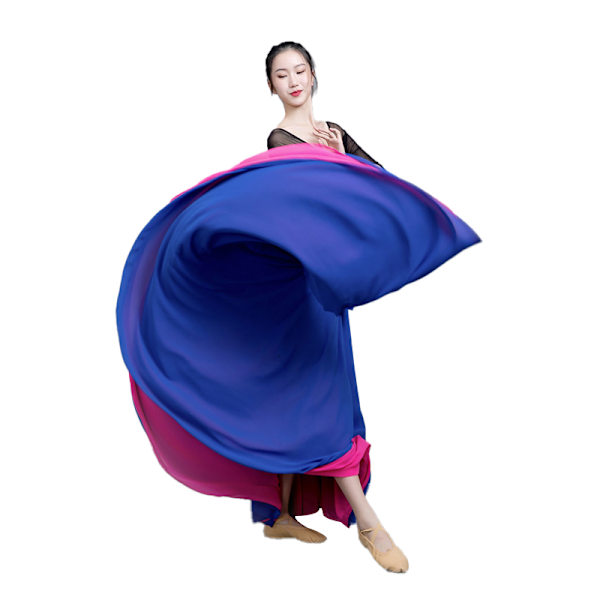 Dam Två Lager Vändbar Chiffong Lång Maxikjol för Dans Blue+Dark Pink XL