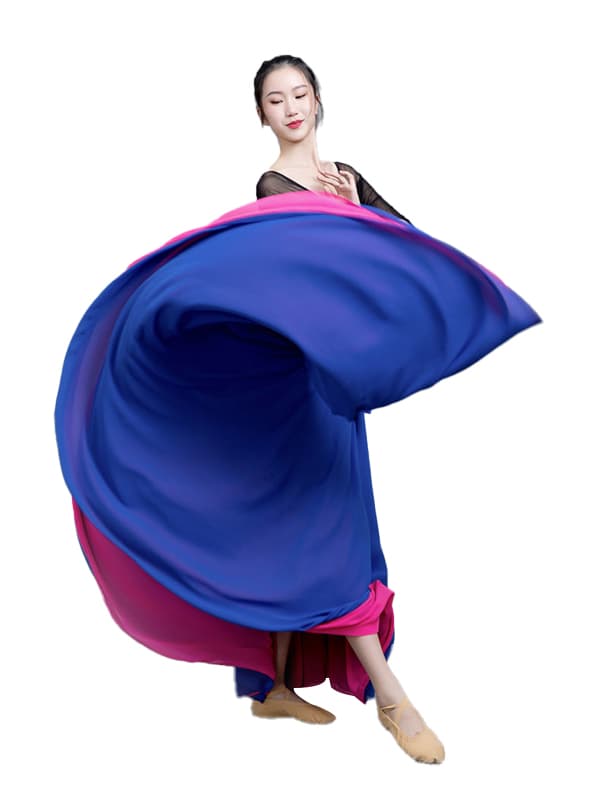 Dame To-lags Vendbar Chiffon Lang Maxi Nederdel til Dans Blue+Dark Pink M