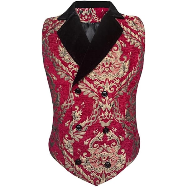 Herrar Victorian Dubbelknäppt Väst Red XL