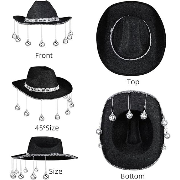 Disco Ball Cowboy Hat, Mirrored Ball Cowboy Hat Black