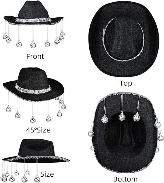 Disco Ball Cowboy Hat, Spejlet Cowboy Hat Black