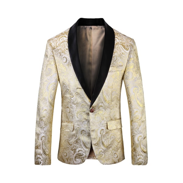 Blommig jacquardklänning för män för bröllop brudgum kostym 1 print middagsjacka Gold XL