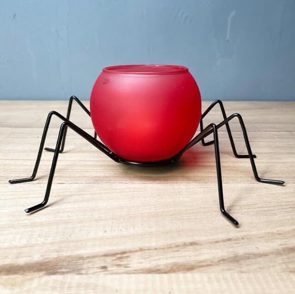 Halloween Glass Spider Lysestake Red