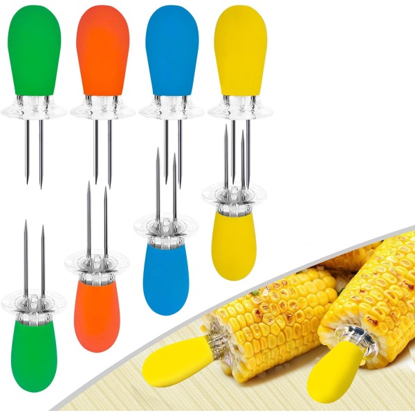 8 stk./4 par Majs Holdere, Rustfrit Stål Majs Kolbe Holdere til Hjemmemadlavning BBQ
