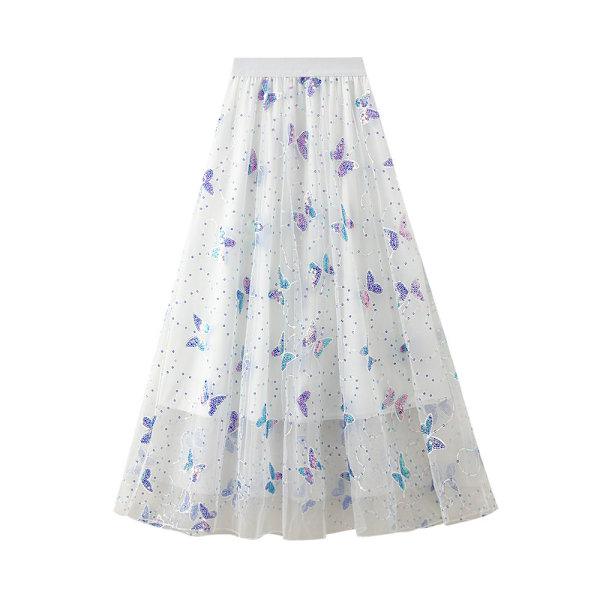 Dame 3D Sommerfugl Dobbeltlags Mesh Midi Skjørt White