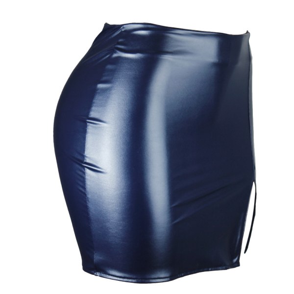 Basic, hög midja, konstläder Bodycon Mini Pencil Kjol för kvinnor navy blue S