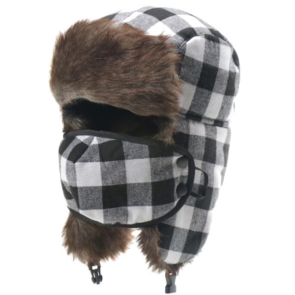 Rutig Aviator Fur Trapper Hat för kvinnor män black white2