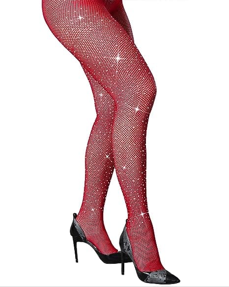Damstrumpor med gnistrande strass Red