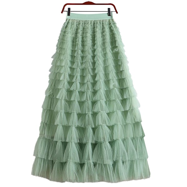 Dame Multilayer Ruffles Tulle Skjørt Højtaljet Skjørt Green M