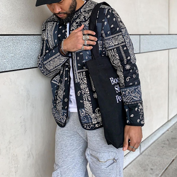 Baseballjakke med bandana-print for menn, lang erme S