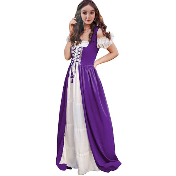 Medeltida Damkostym Renässans Spets Kostym Cosplay Överklänning Purple S/M