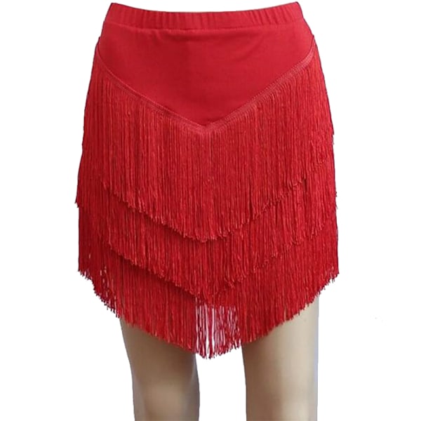 Kvinnors Tassel Latin Dance Kjolar, Salsa Tango Rumba Dancewear Red 3XL