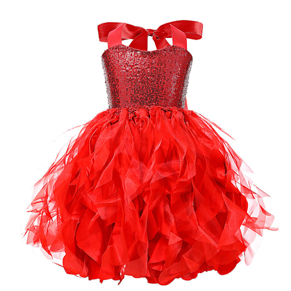 Tutu-klänning för flickor, Glittrande Sekvenstull Prinsessfödelsedagsklänning Red 8T