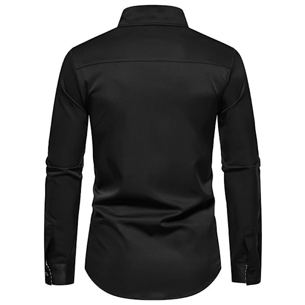 Herr Business Slim Fit Klänningsskjorta, Långärmad Knappskjorta Black XL