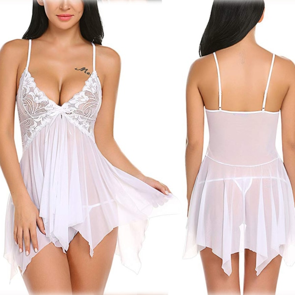 Spetsbehå för kvinnor, Babydoll Nattkläder, Boudoir-Outfits white M