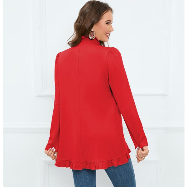 Kvinners Ruffled Lapel Knappelukking Jakke Red M